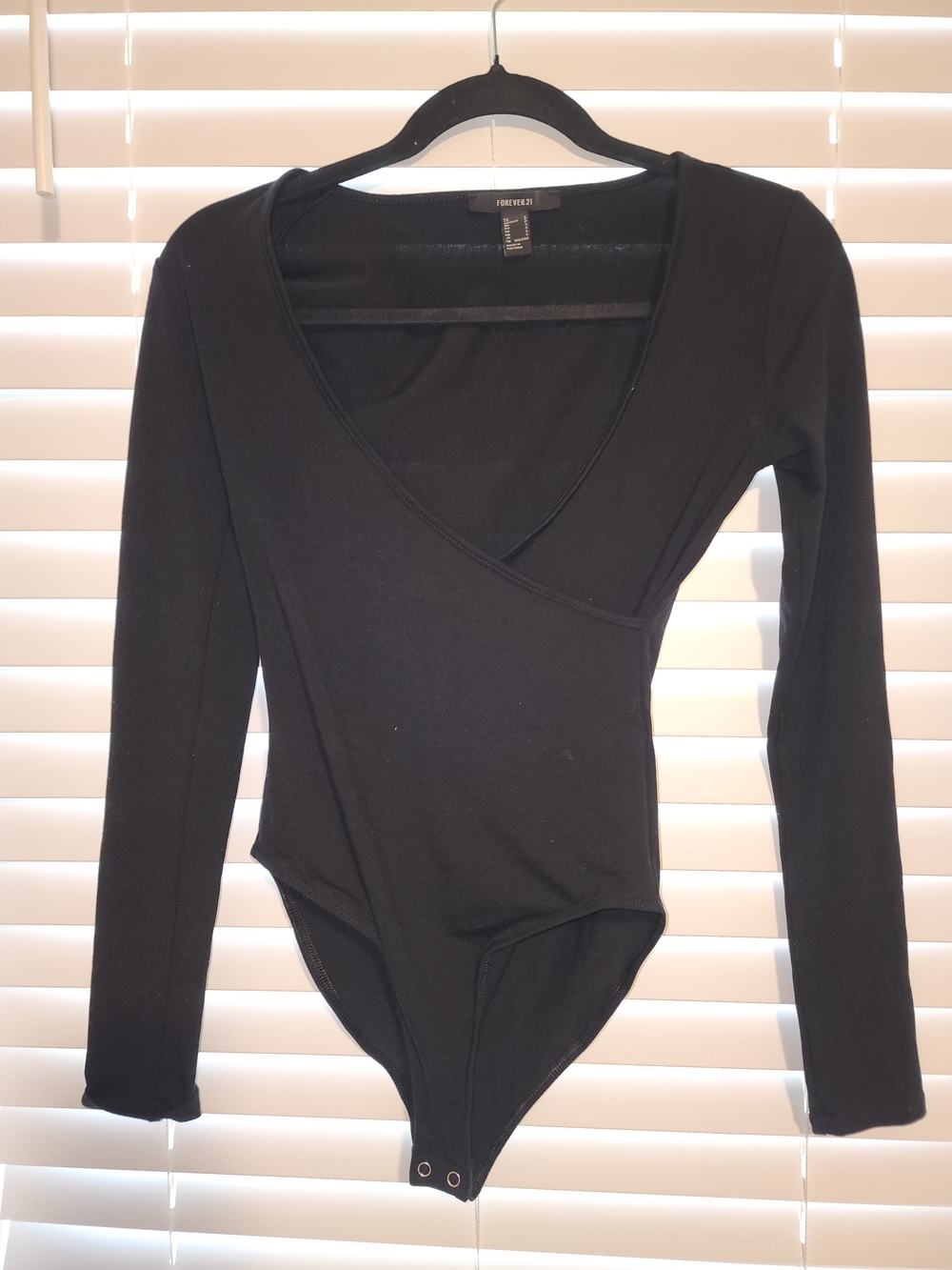 Forever 21 Black Long-Sleeve Wrap-Front Bodysuit